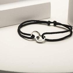 Handmade Adjustable Rope Bracelet Two Rings Link Symbol of Love Friendship Affection Luck Bracelet Jewelry Gift