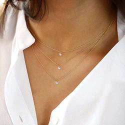 Artmiss Rhinestones Layered Necklace Women Simple Double Multilayer Pendant Necklace for Girl (Silver)