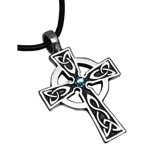 Trilogy Jewelry Pewter Wales Cross Pendant with Swarovski Crystal for Birthday on Leather Necklace