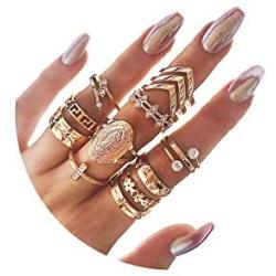 9-16 Pieces Stackable Joint Knuckle Midi Finger Ring Sets,Boho Vintage Crystal Snake Sunflower Moon Star Crown Rings for Women Teen Girls