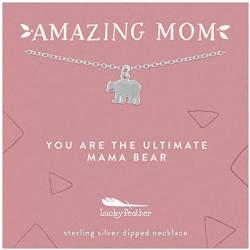 Lucky Feather Amazing Mom Necklace – 14K Gold or Silver Dipped with 16” – 18” Adjustable Cable Chain - Great Gift for Christmas or Simply to Show That She is Loved