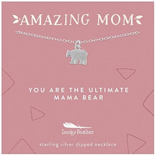 Lucky Feather Amazing Mom Necklace – 14K Gold or Silver Dipped with 16” – 18” Adjustable Cable Chain - Great Gift for Christmas or Simply to Show That She is Loved