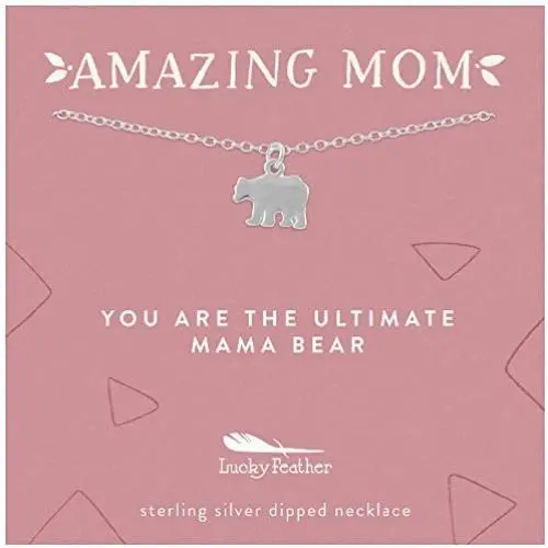 Lucky Feather Amazing Mom Necklace – 14K Gold or Silver Dipped with 16” – 18” Adjustable Cable Chain - Great Gift for Christmas or Simply to Show That She is Loved