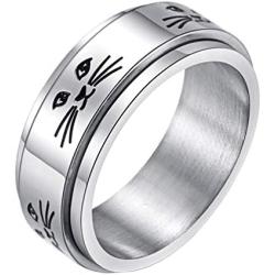 IFUAQZ Mens Womens Stainless Steel Spinner Ring 8MM Animal Cute Kitty Cat Band Stress Relief