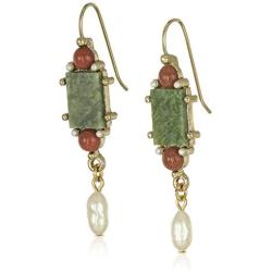 1928 Jewelry Gold-Tone Semi-Precious Aventurine Green Rectangle Drop Earrings