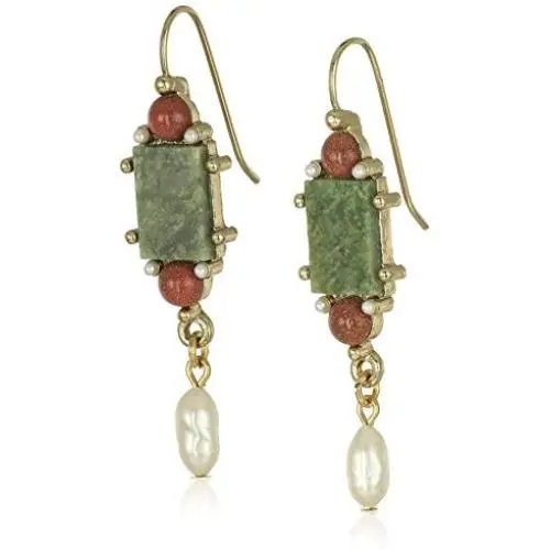 1928 Jewelry Gold-Tone Semi-Precious Aventurine Green Rectangle Drop Earrings 1928 Jewelry Gold-Tone Semi-Precious Aventurine Green Rectangle Drop Earrings