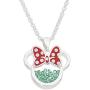 Disney Birthstone Women and Girls Jewelry Minnie Mouse Silver Plated Shaker Pendant Necklace, 18+2'' Extender