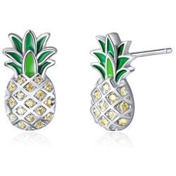 LUHE Pineapple Pendant Necklace,Pineapple Stud Earrings,Pineapple Threader Earrings,Sterling Silver Two-Tone Pineapple Jewelry Gift for Women Teens Girls