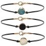 HUNO 3Pcs/Set Druzy Charm Leather Cord Choker Necklace Double Chain Crystal Necklace