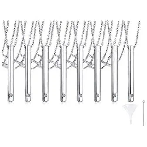 VNOX Keepsake Ash Cremation Jewelry Minimalist Bar Urn Necklace Pendant for Memorial Ashes with Cubic Zirconia