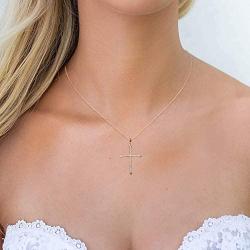AOOVOO Gold Cross Necklace, Rose Gold with 5A CZ Simulated Diamond Faith Pendant Jewelry for Women Girls, 16-24 Inches Chain with Gift Box