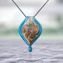 Designer Murano inspired Glass - Aqua blue with gold, yellow, black and red swirls - Twisted Leaf Pendant Necklace Set - Fashion Interchangeable Jewelry - Hypoallergenic - Gift ready