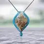 Designer Murano inspired Glass - Aqua blue with gold, yellow, black and red swirls - Twisted Leaf Pendant Necklace Set - Fashion Interchangeable Jewelry - Hypoallergenic - Gift ready