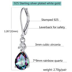 925 Sterling Silver Blue Topaz Teardrop Earrings Drop Dangly Earring Leverback Hypoallergenic Jewelry for Women Girls