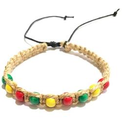 Men Rasta Bracelets Hemp Bracelet-Black Bracelet with Jamaican Color Beads Handmade Braided with Natural Rope Theme Surfer Summer Jewelry