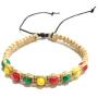 Men Rasta Bracelets Hemp Bracelet-Black Bracelet with Jamaican Color Beads Handmade Braided with Natural Rope Theme Surfer Summer Jewelry