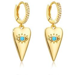 Dainty Huggie Hoop Earrings for Women 14K Gold Plated Delicate cute Cross Star Evil Eye Dangle Sleeper Earrings