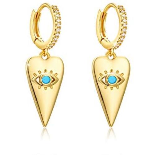 Dainty Huggie Hoop Earrings for Women 14K Gold Plated Delicate cute Cross Star Evil Eye Dangle Sleeper Earrings