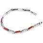 AeraVida Greek Key Labyrinth Reconstructed Red Coral Inlay .925 Sterling Silver Link Bracelet