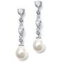 Mariell Linear Cubic Zirconia and Bold Pearl Teardrop Wedding Earrings for Brides - Platinum Plated