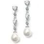 Mariell Linear Cubic Zirconia and Bold Pearl Teardrop Wedding Earrings for Brides - Platinum Plated Mariell Linear Cubic Zirconia and Bold Pearl Teardrop Wedding Earrings for Brides - Platinum Plated