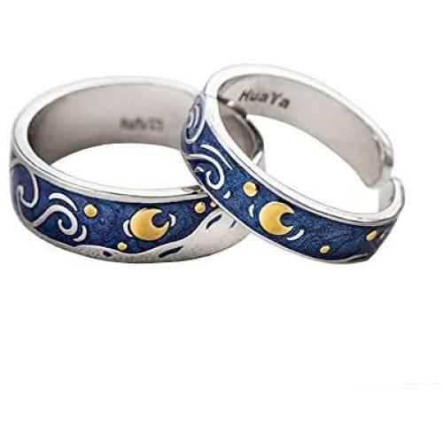 NXowzf S925 Sterling Silver Starry Night Rings Adjustable Size NXowzf S925 Sterling Silver Starry Night Rings Adjustable Size