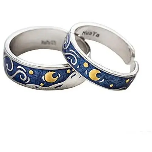 NXowzf S925 Sterling Silver Starry Night Rings Adjustable Size