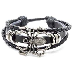 Xusamss Punk Rock Alloy Spider Bracelet Drawstring Rope Leather Bracelet,7-8inches