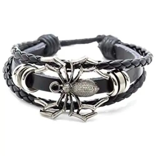 Xusamss Punk Rock Alloy Spider Bracelet Drawstring Rope Leather Bracelet,7-8inches Xusamss Punk Rock Alloy Spider Bracelet Drawstring Rope Leather Bracelet,7-8inches