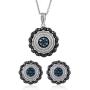 Jewelili Sterling Silver 1/10 Cttw Treated Blue with Natural Black and White Diamond Accent Pendant and Stud Earrings Jewelry Set