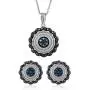 Jewelili Sterling Silver 1/10 Cttw Treated Blue with Natural Black and White Diamond Accent Pendant and Stud Earrings Jewelry Set Jewelili Sterling Silver 1/10 Cttw Treated Blue with Natural Black and White Diamond Accent Pendant and Stud Earrings Jewelry Set