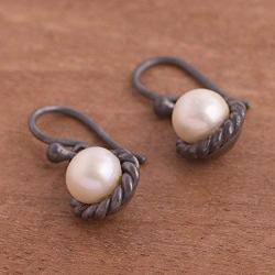 NOVICA Cream Cultured Freshwater Pearl .925 Sterling Silver Dangle Earrings, Sea Riches