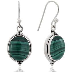 Women?s 925 Oxidized Sterling Silver Oval Gemstone Vintage Dangle Hook Earrings, 1.25''