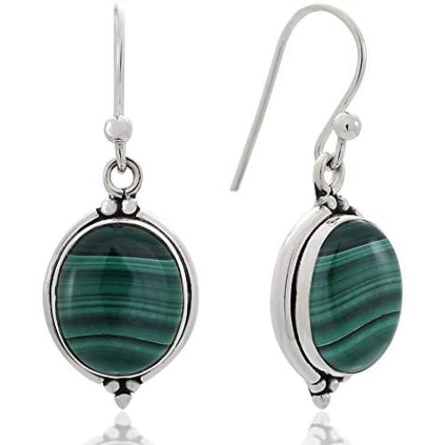Women?s 925 Oxidized Sterling Silver Oval Gemstone Vintage Dangle Hook Earrings, 1.25''