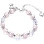 Sllaiss Pink Swarovski Pearl Crystal Charm Bracelet for Women Girls Link Chain Elastic Bracelets with Heart Charm, Crystals from Swarovski, Friendship Bracelets Jewelry Gift for Her