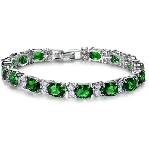 SELOVO Wedding Cubic Zirconia Bracelet Chain Link Silver Tone SELOVO Wedding Cubic Zirconia Bracelet Chain Link Silver Tone