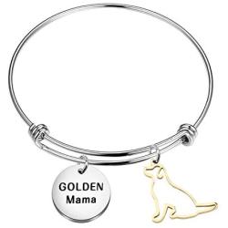 BAUNA Dog Mom Bracelets for Women Golden Mama Expandable Bangle for Golden Retriever Owner Dog Lover Gift