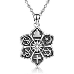 YAFEINI Buddha Lotus Necklace Sterling Silver Lotus Flower Pendant Necklace Cross Yoga Spiritual Jewelry Gifts for Women