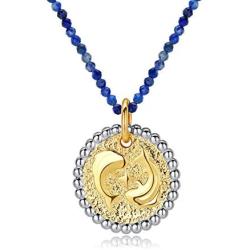 SISMIURRA 12 Zodiac Necklace 18K Gold Plated Natural Stone Chain 5A CZ Astrology Coin Pendant Necklace Birthday Jewelry Gifts for Women Girls