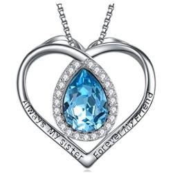 AOBOCO Always My Sister Forever My Friend Sterling Silver Heart Sister Necklace Embellished with Crystals from Austria, Inspirational Birthday Jewelry Gifts for Sister Twins Daughter BFF