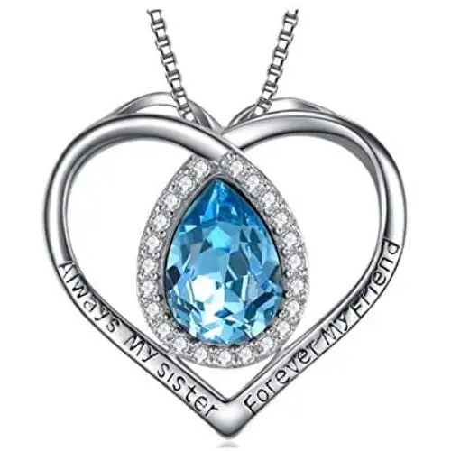 AOBOCO Always My Sister Forever My Friend Sterling Silver Heart Sister Necklace Embellished with Crystals from Austria, Inspirational Birthday Jewelry Gifts for Sister Twins Daughter BFF AOBOCO Always My Sister Forever My Friend Sterling Silver Heart Sister Necklace Embellished with Crystals from Austria, Inspirational Birthday Jewelry Gifts for Sister Twins Daughter BFF