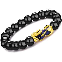 MANRUO Feng Shui The Best Prosperity Black Bead Bracelet with Color Changed Pi Xiu/Pi Yao Attract Wealth and Good Luck
