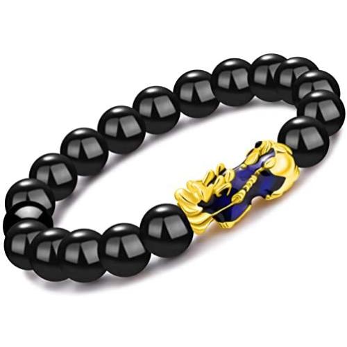 MANRUO Feng Shui The Best Prosperity Black Bead Bracelet with Color Changed Pi Xiu/Pi Yao Attract Wealth and Good Luck