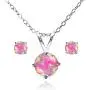 GemStar USA Sterling Silver Synthetic White Opal Round Solitaire Necklace and Stud Earrings Set
