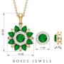 Emerald and Diamond Jewelry 3.54 CT, Floral Jewelry, Gold Pendant Set with Earrings (5 MM Round, 4X3 MM Pear Shaped Emerald) 18K Gold