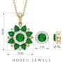 Emerald and Diamond Jewelry 3.54 CT, Floral Jewelry, Gold Pendant Set with Earrings (5 MM Round, 4X3 MM Pear Shaped Emerald) 18K Gold