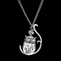 AILUOR Steampunk Gear Pendant Necklace, Punk Vintage Gothic Love Heart Owl Butterfly Bee Insect Chain Sweater Pendant Necklace Jewelry for Women Girl