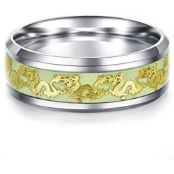 Fashion Design Titanium Stainless Steel Luminous Dragon Pattern Rings Fantastic Glow in The Dark Ring Jewelry for Men Women