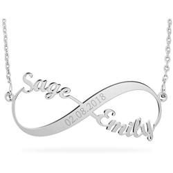 Personalized Sterling Silver Infinity Necklace with Names Custom 18K Gold Plated Name Necklace Eternal Jewelry