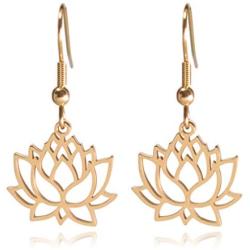 Lotus Flower Stainless Steel Dangle Earrings